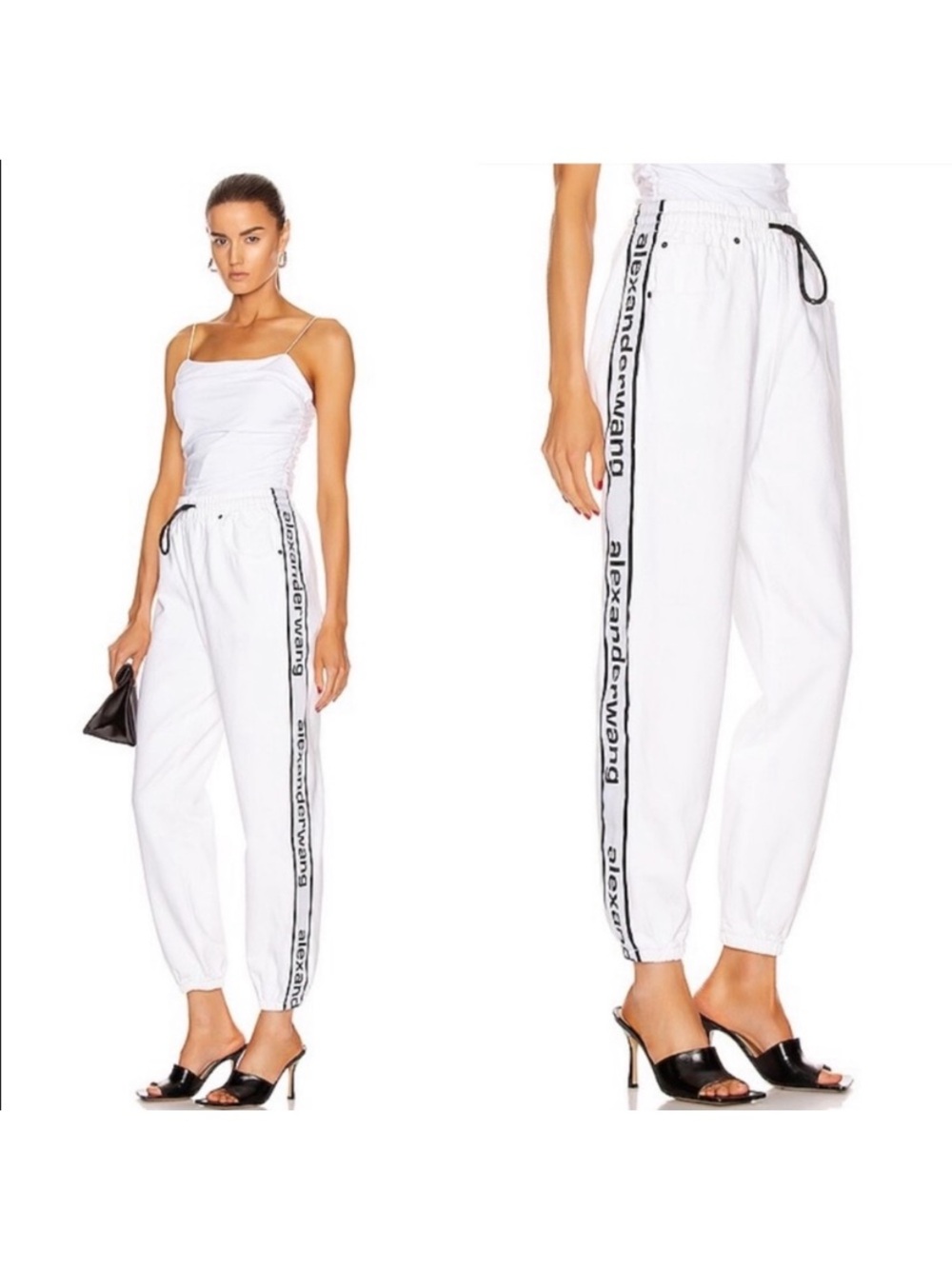 Alexander Wang Striped Denim Track Pants In Optic White